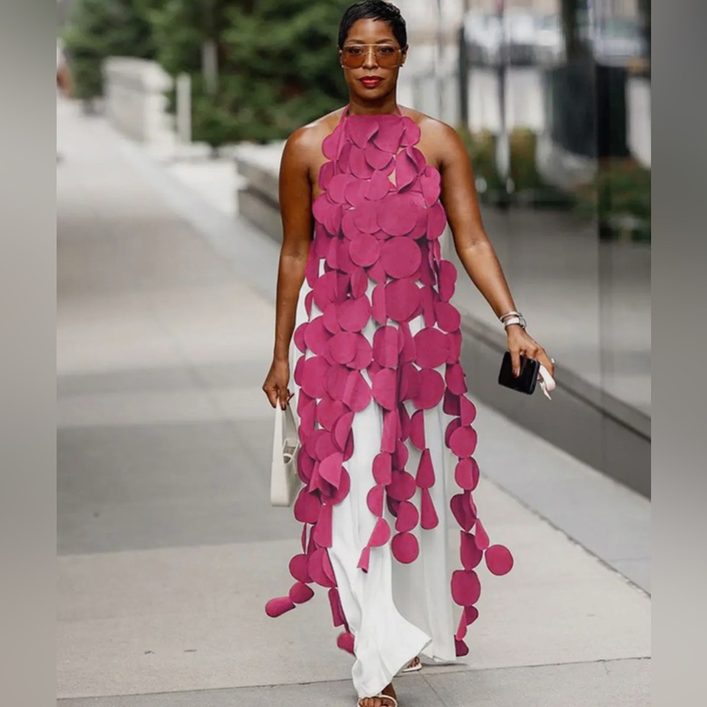 Rose Sheer Panel Backless Maxi Dress Boho Halter Neck Tunics